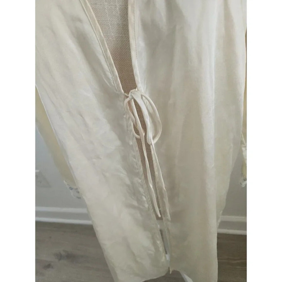 Saks Fifth Avenue Silk Lace Satin Blue Cream Open Tie Vintage VTG Robe Small S - Picture 5 of 9